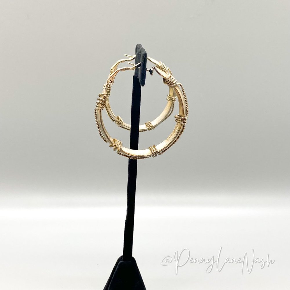 Vintage Wide Hoop with Rope Wrapped Gold Plated Earrings - Picture 4 of 6